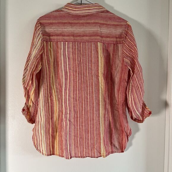 Coldwater Creek Linen Shirt Womens PM Pink Roll-Tab Boho Relaxed Casual Coastal - Picture 2 of 9
